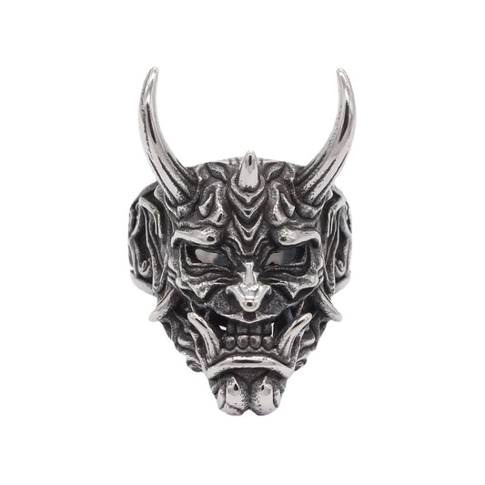 Halloween Long Horned Devil Skeleton Titanium Steel Ring for Men