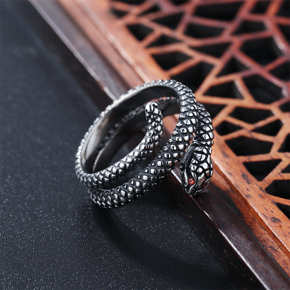 Red Eye Zircon Python Snake Titanium Steel Ring for Men
