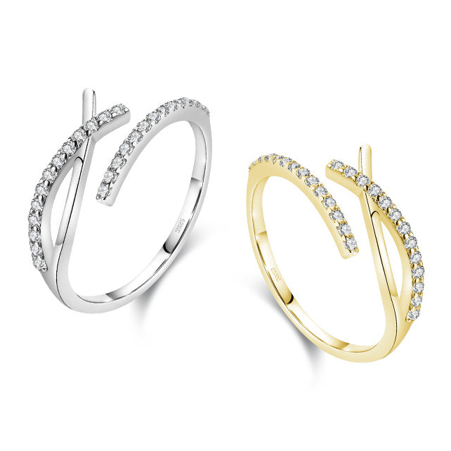 Simple Adjustable Sterling Silver Ring with Zircon Inlay for Women