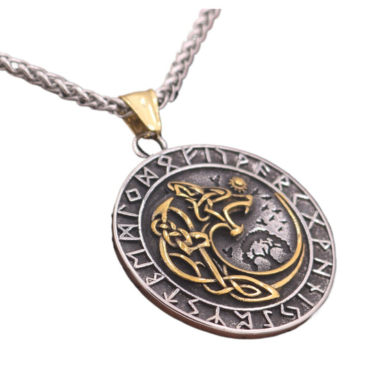 Viking Wolf Head Titanium Steel Necklace - Premium Lunaven Amulet Pendant for Men