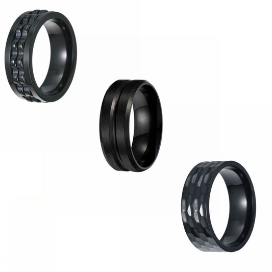 Titanium Steel Black Ring with Greek Design - Men's Jewelry