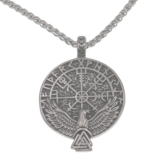 Cross border hot selling Viking Rune Eagle Wings Hanging Pendant Compass Totem Protector Necklace Logo Jewelry for men