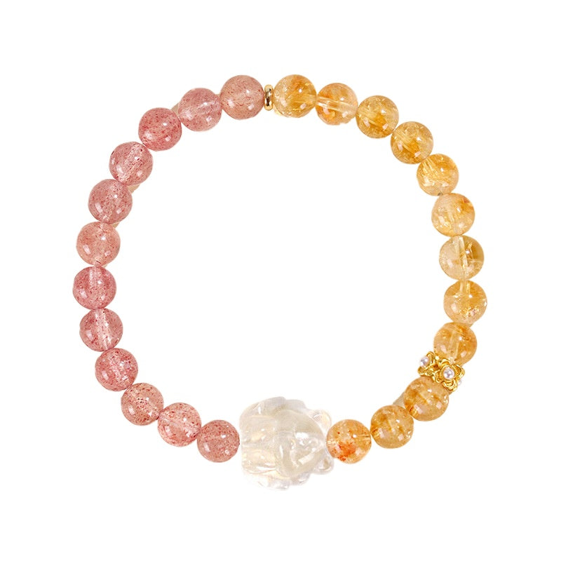 Strawberry Quartz Crystal Nine-Tailed Fox Bracelet