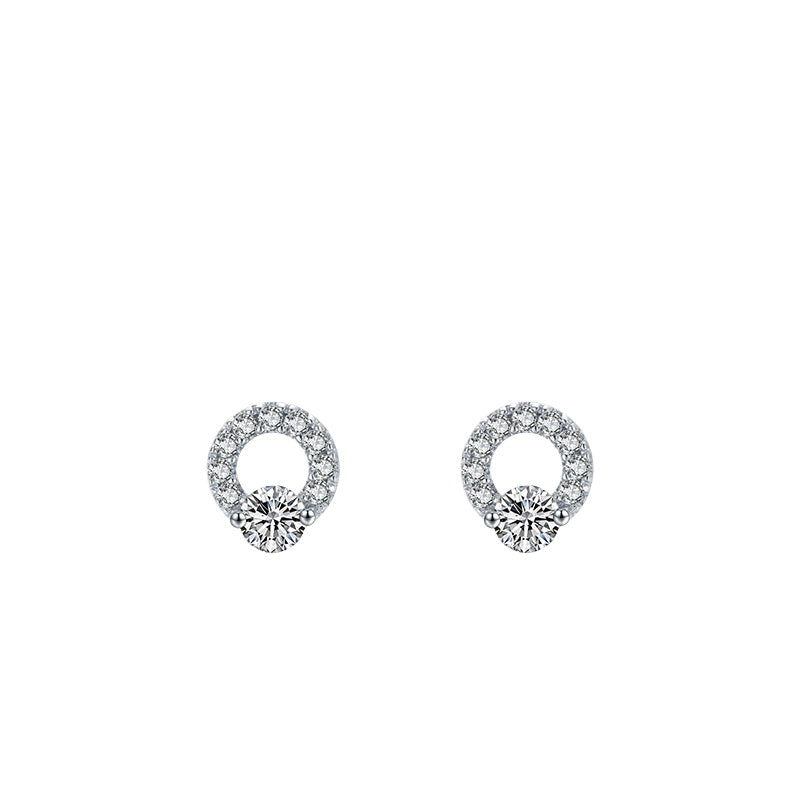 925 Sterling Silver Heart Geometric Zircon Stud Earrings