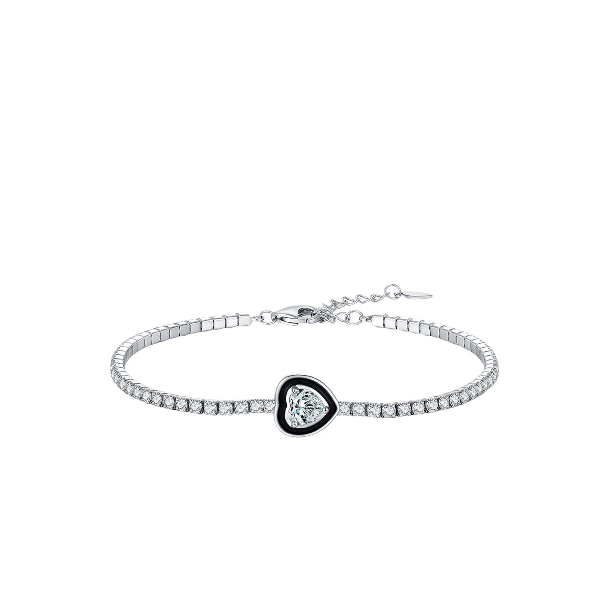 925 Sterling Silver Black Geometric Enamel Bracelet