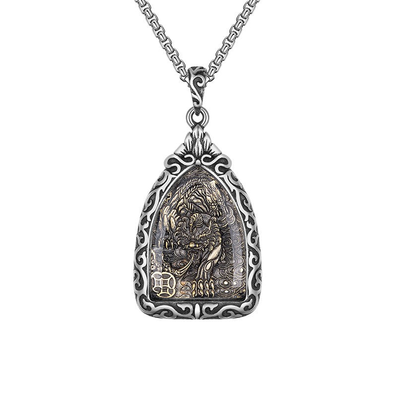 Steel Necklace - Vintage Guardian Gods Zodiac Buddha Stainless Steel Retro Design Everyday Wear