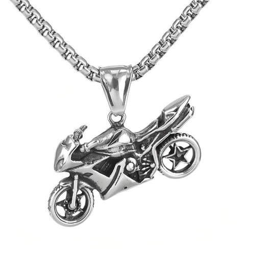 European and American Jewelry Wholesale Titanium Steel Men's Pendant Necklace Retro Hip-Hop Motorcycle Tag