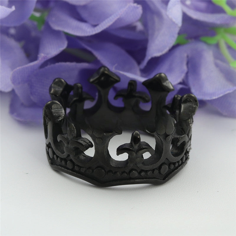Titanium Steel Crown Ring for Men - Retro Trendy Stainless Steel Accessories from Planderful