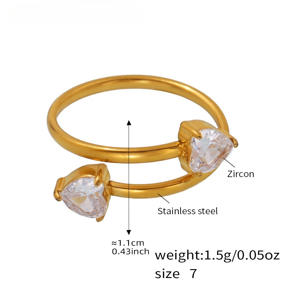Planderful Love Zircon Ring Women Adjustable Stainless Steel