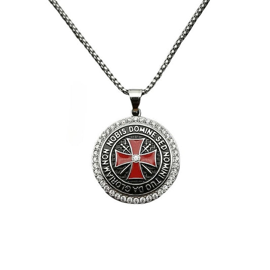 Planderful Knights Templar Pendant Necklace Bold Gold Plated Zircon for Hip Hop Fashion Fans