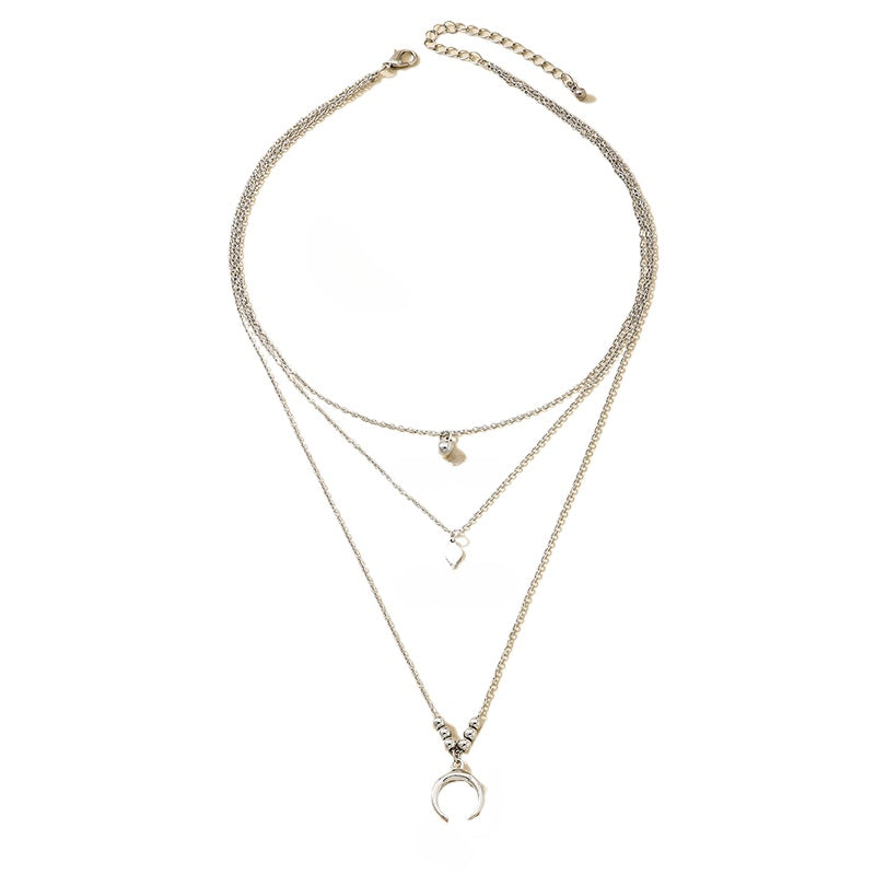 Planderful Vienna Verve Necklace – Stylish Three-Layer Fringed Crescent Moon Design