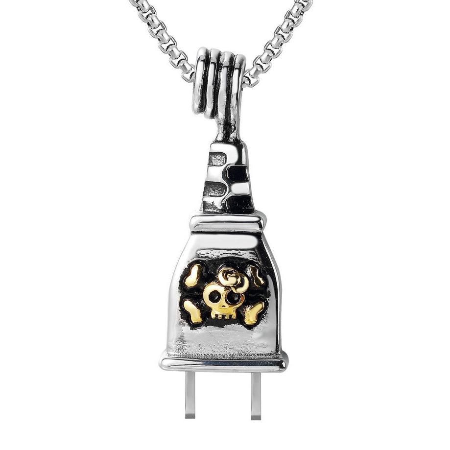 Halloween Skull Power Plug Titanium Steel Necklace for Men