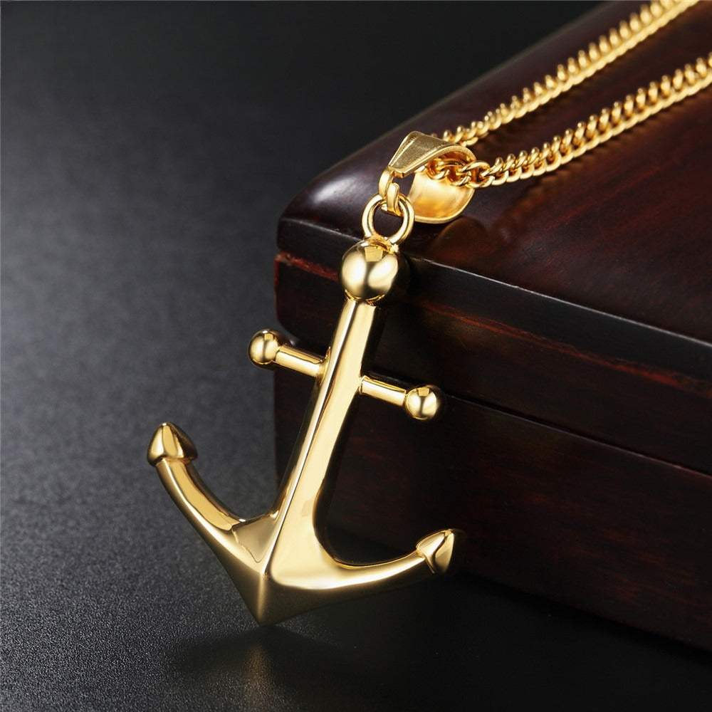 Planderful Titanium Steel Pendant Necklace Navy Anchor Unisex Statement Everyday Genie For Men And Women