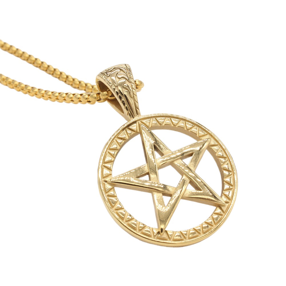 Planderful Titanium Steel Pentagram Pendant For Men Unisex Iconic Street Style Protection Symbol Jewelry