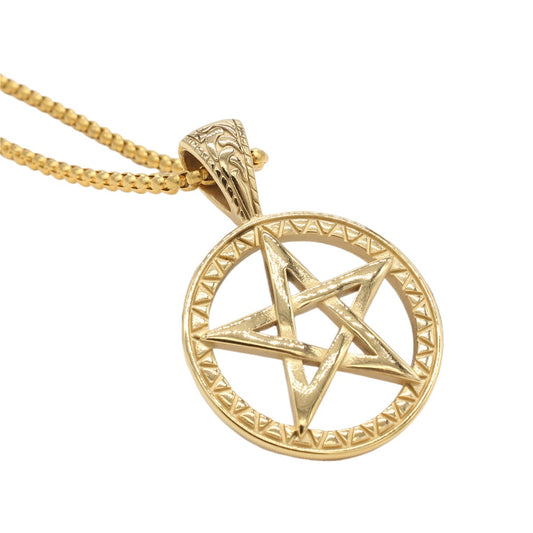 Planderful Titanium Steel Pentagram Pendant For Men Unisex Iconic Street Style Protection Symbol Jewelry