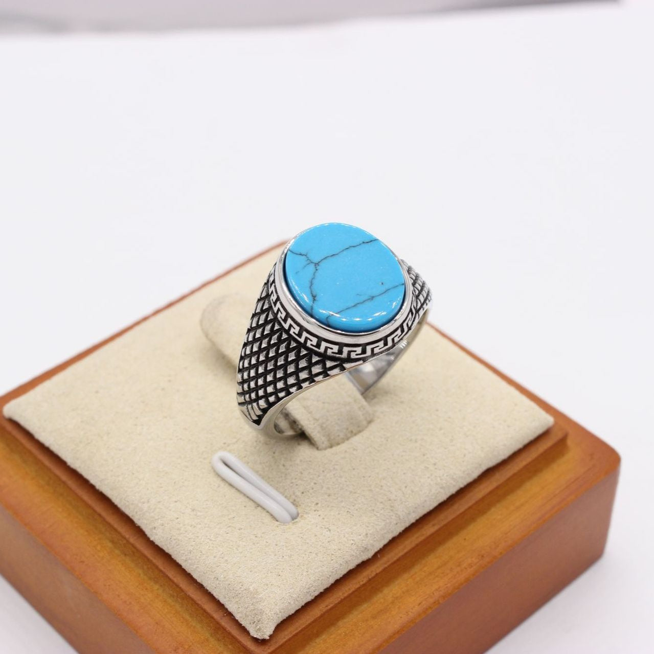 Planderful Turquoise Gemstone Titanium Steel Ring For Men Unisex Protection Statement Everyday Genie