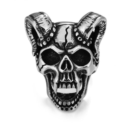 Halloween Hell Devil Skull Titanium Steel Ring for Men