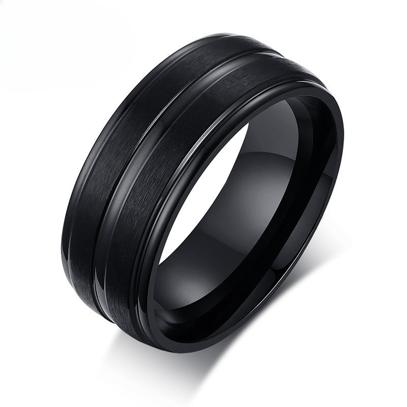 Face Width 8MM Stainless Steel Sand Surface Ring for Men