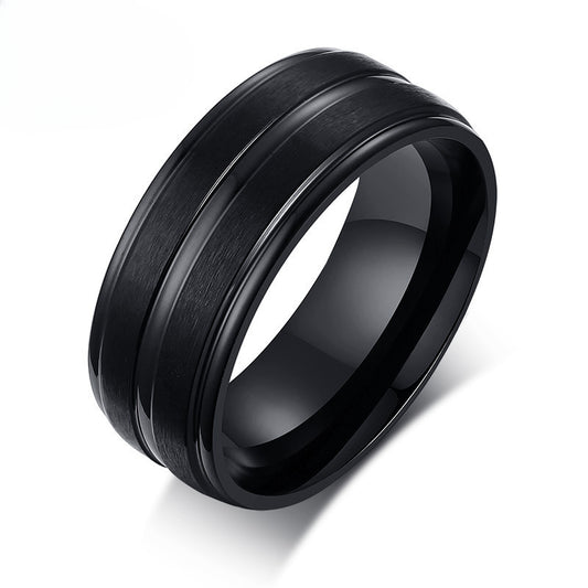 Face Width 8MM Stainless Steel Sand Surface Ring for Men
