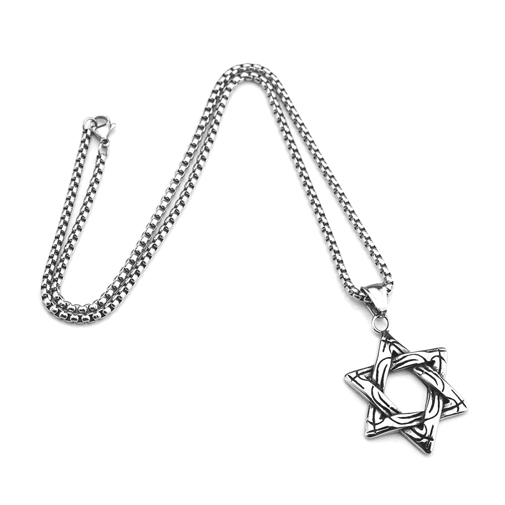 Planderful Titanium Hexagram Pendant For Men Retro Hip Hop Street Necklace Personalized Jewelry