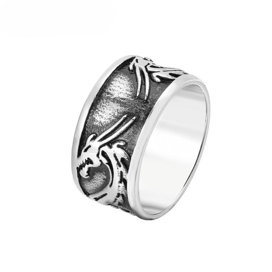 Chinese Dragon Titanium Ring For Men Unisex Retro Style Protection Statement Planderful