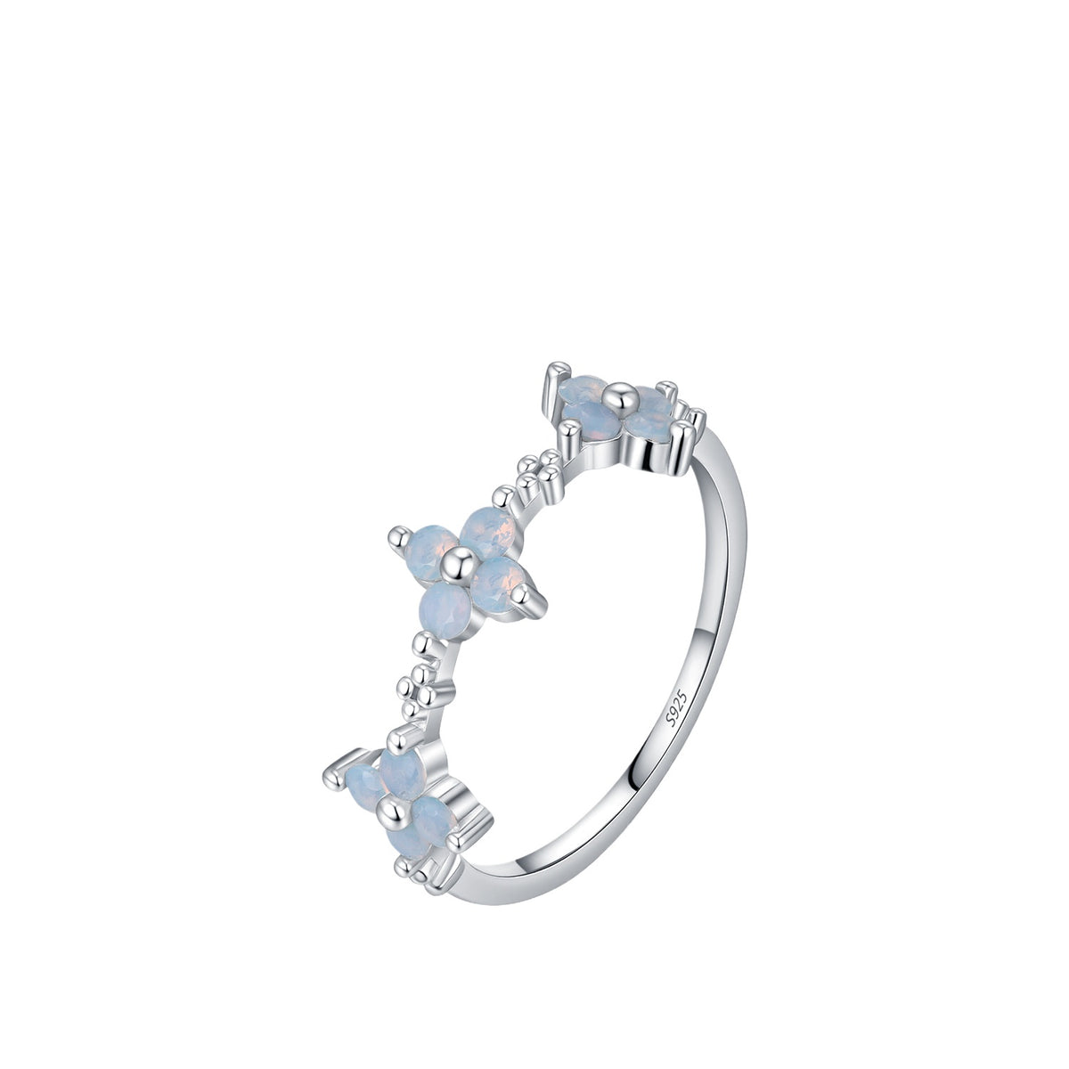925 Sterling Silver Clover Heart Opal Ring