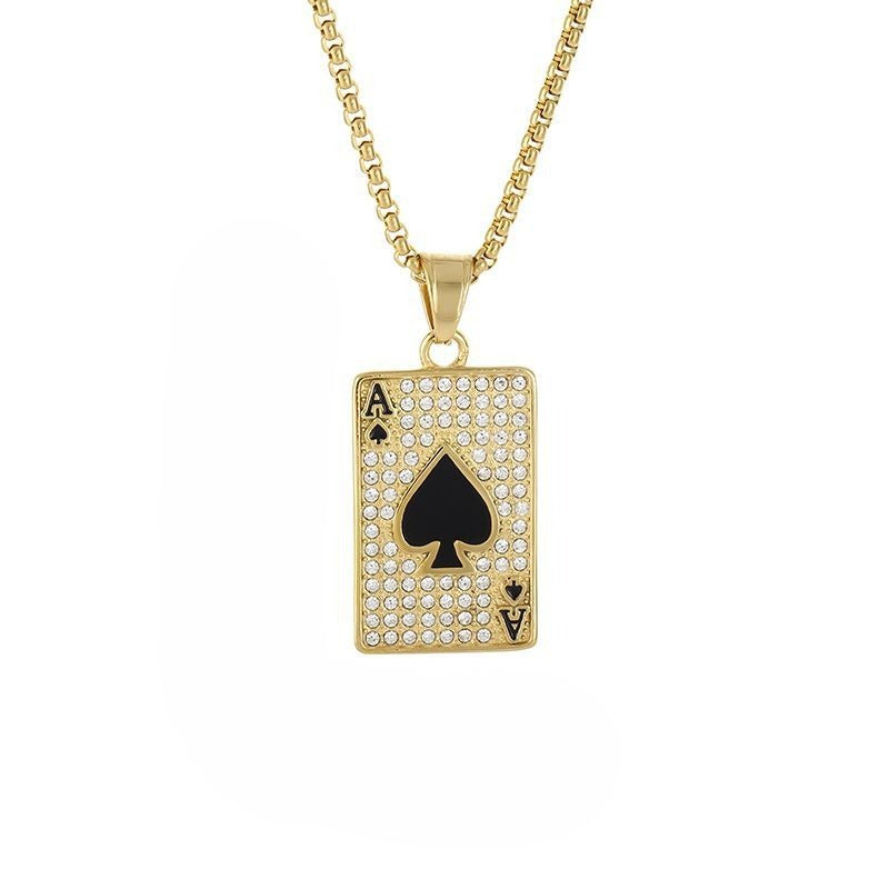 Planderful Hip Hop Jewelry Necklace Spade A Card Pendant Gold Plated Zircon For Urban Fashion Lovers