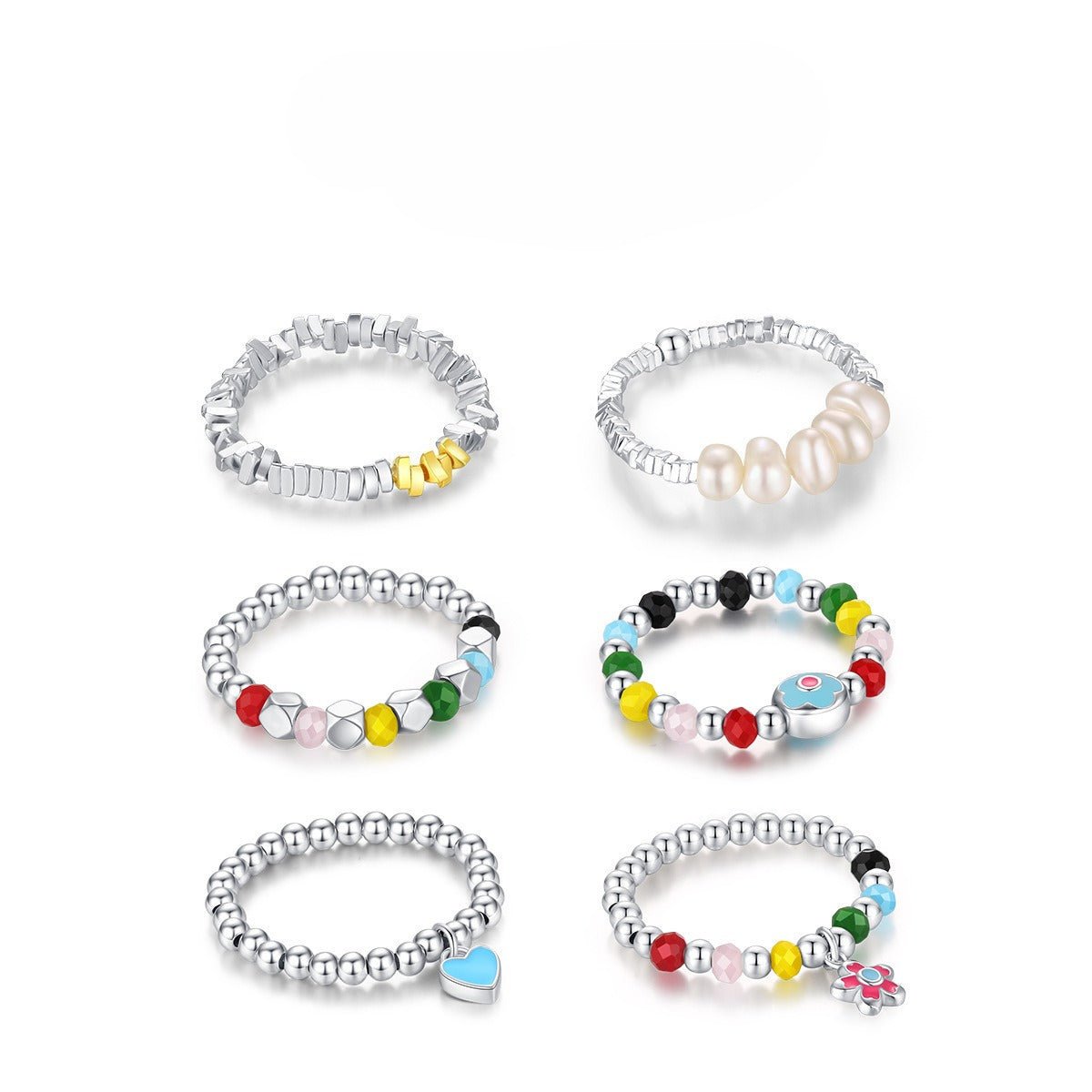 925 Sterling Silver Color-Beaded Ring
