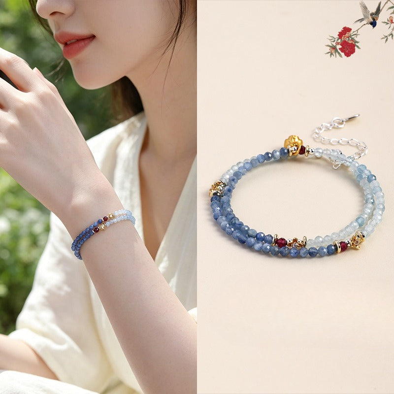 Aquamarine Crystal Double-Wrap Bracelet