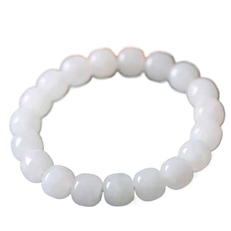 White Hetian Jade 10 mm Vintage Bead Bracelet