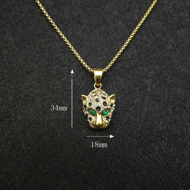Zircon Necklace - Statement Hip Hop Leopard Head Pendant In Gold Plated Stainless Steel