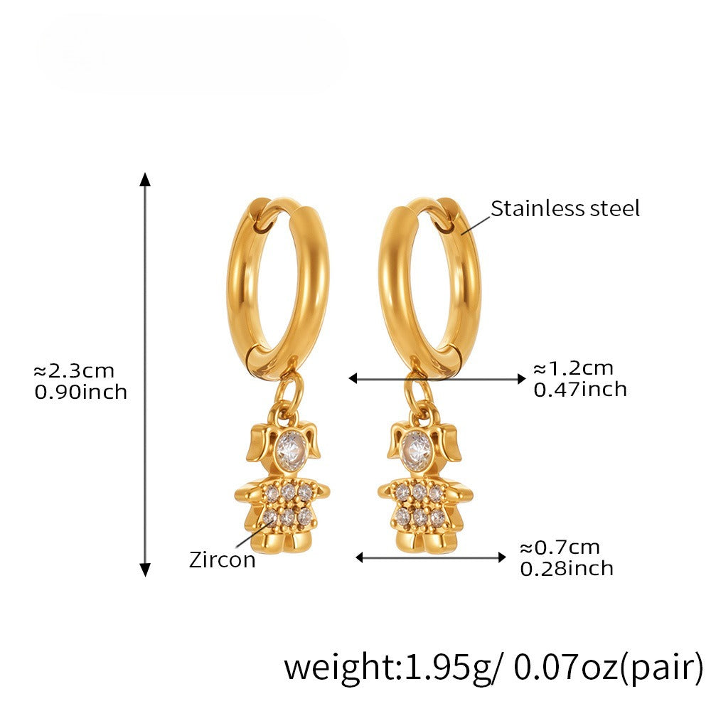 Planderful Little Prince Zircon Earrings Stainless Steel Women