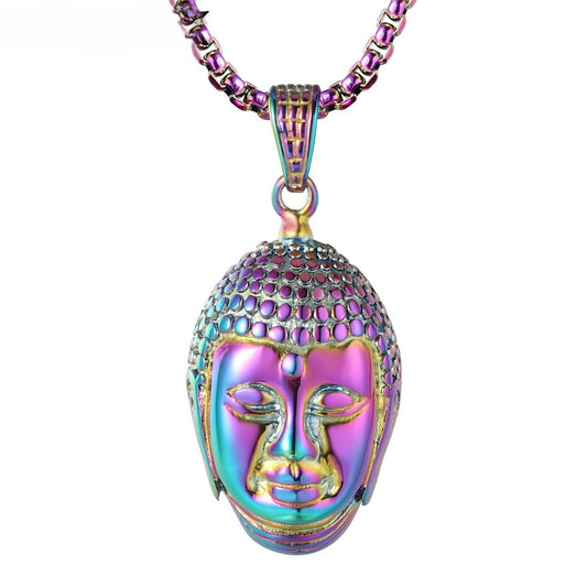 Planderful Buddha Head Titanium Steel Pendant Necklace For Unisex Protection Symbol