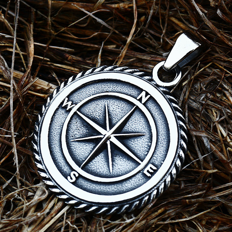 European and American Vintage Compass Titanium Steel Anchor Pendant for Men - Wholesale Jewelry