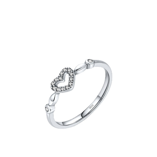 Sterling Silver Heart-shaped Love Ring with Zircon Detail