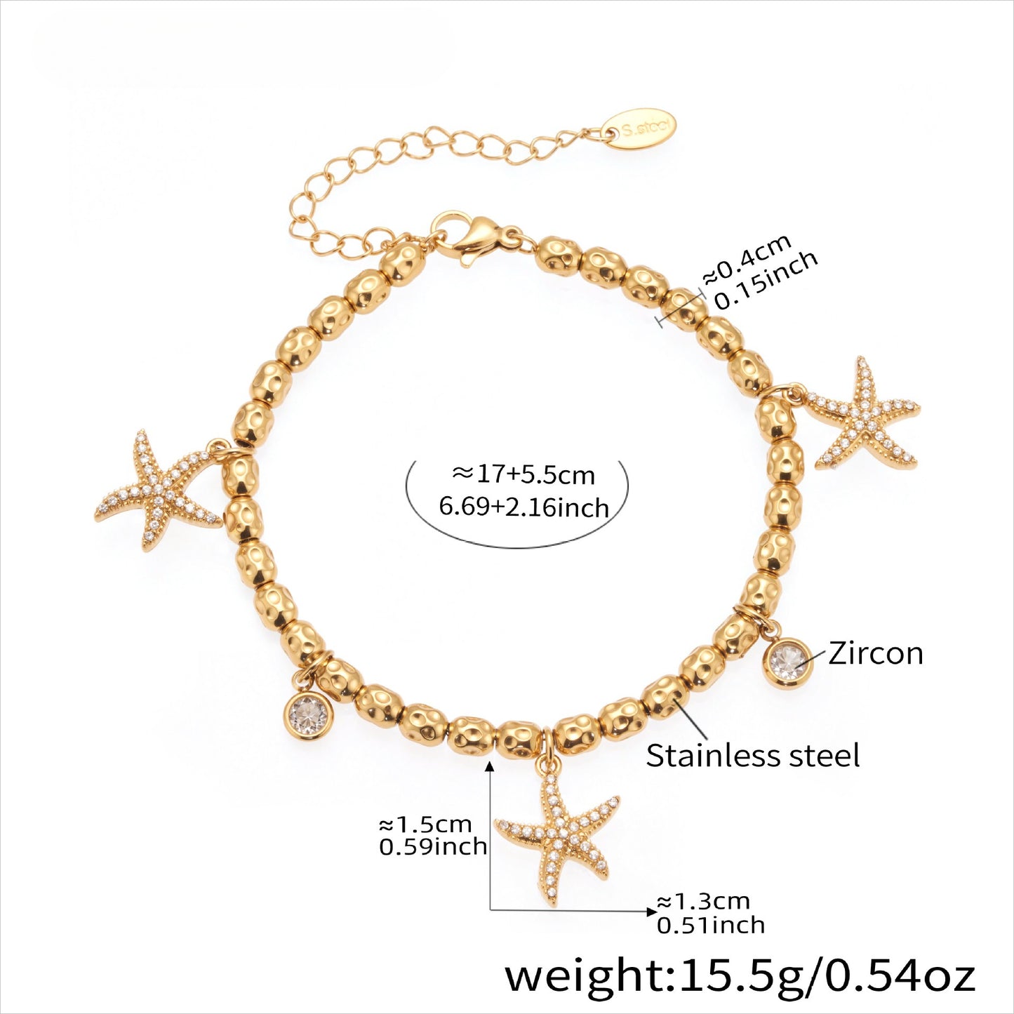 Planderful 18K Gold Plated Beaded Starfish Bracelet Beach