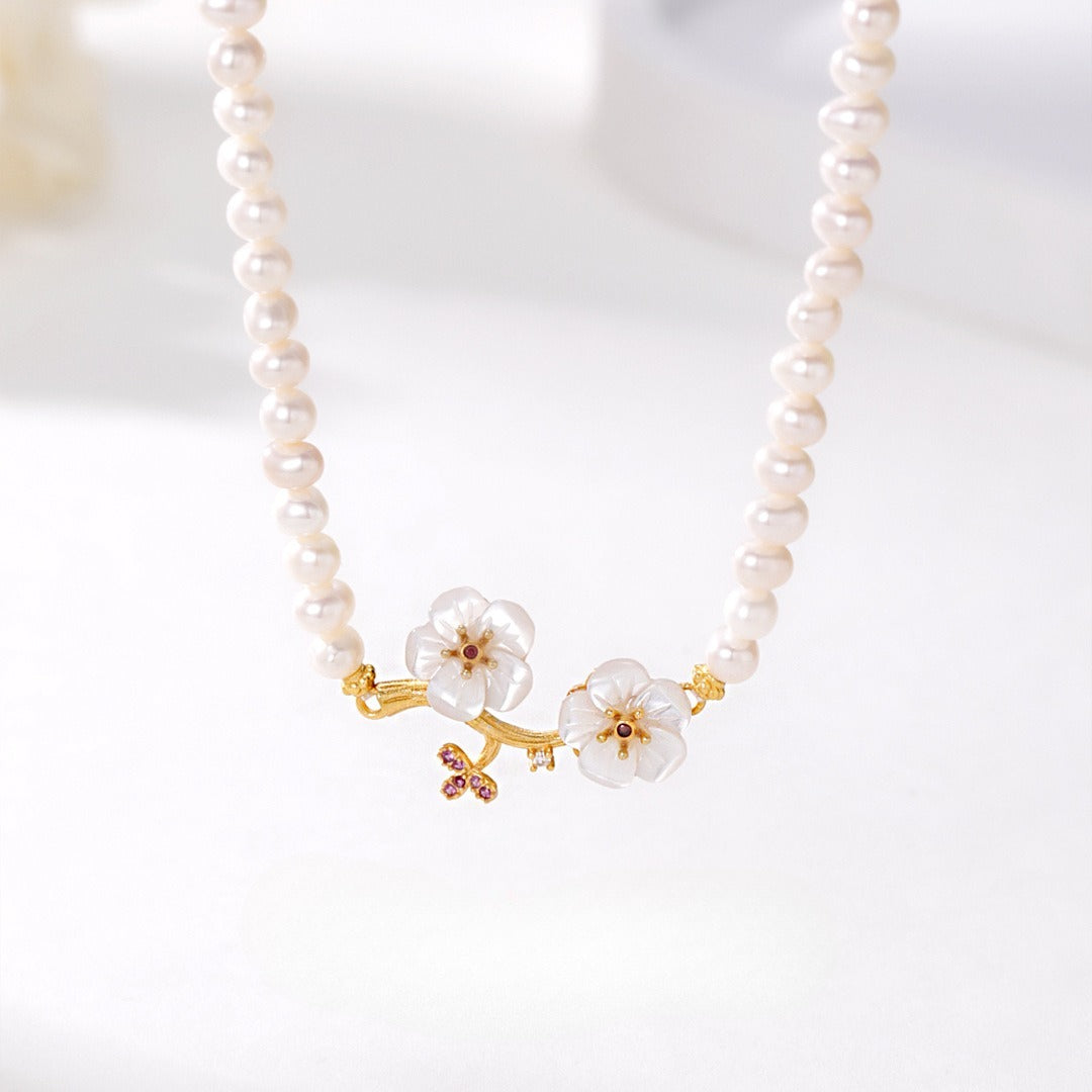 Sterling Silver Freshwater Pearl Plum Blossom Necklace