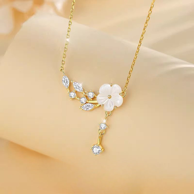925 Sterling Silver Camellia Necklace Women's Luxury Gift