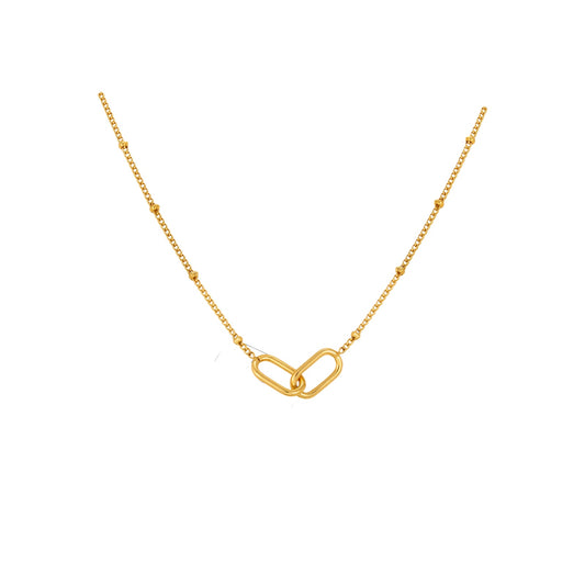 Stainless Steel Cold Wind Neck Chain Geometric Cross Paperclip Interlocking Bead Necklace