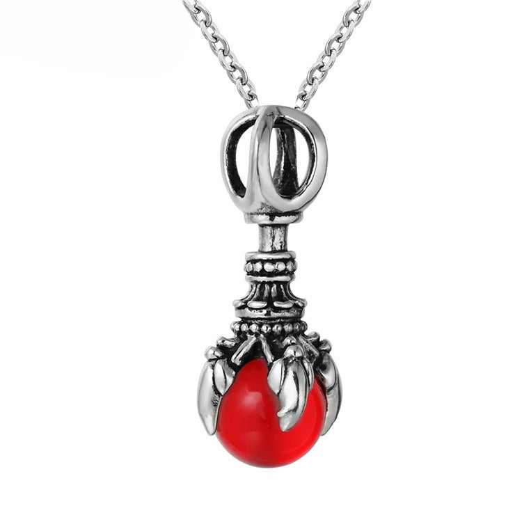 Planderful Dragon Claw Pendant Necklace Titanium Steel with Red Stone Unisex Retro Punk Protection