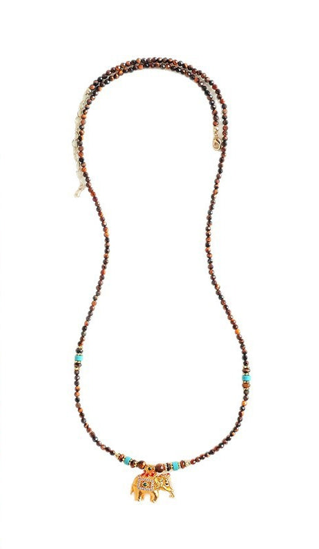 Tiger Eye & Turquoise Elephant Gourd Necklace