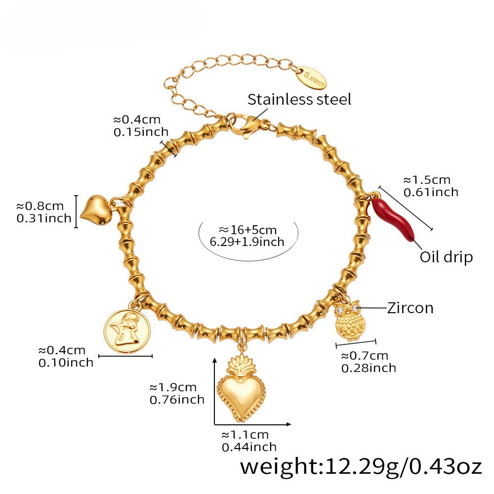 Planderful Zircon Fish Bone Bracelet 18K Gold Plated Ladies