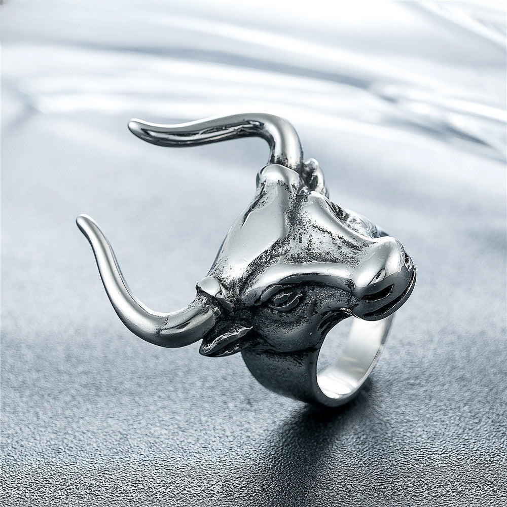 Vintage Bull Head Titanium Steel Ring for Men
