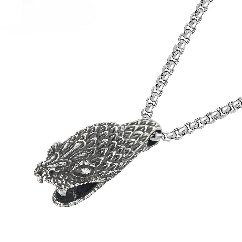 Planderful Snakehead Pendant Necklace Unisex Stainless Steel For Men And Women Protection Statement