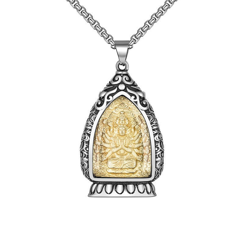 Steel Necklace – Vintage Men’s Natal Amulet With Eight Patron Saints Of The Zodiac