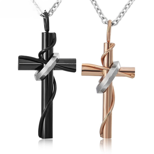 Planderful Unisex Titanium Cross Necklace For Couples Durable Steel Pendant With Protection Statement