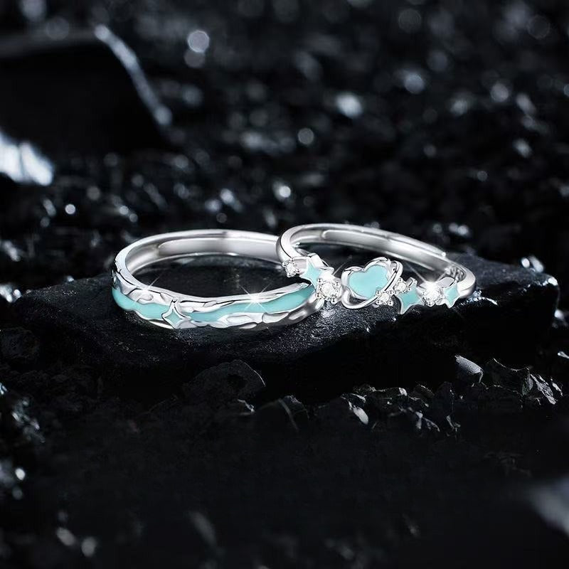 Planderful 925 Sterling Silver Luminous Lightyear Mirror Couple Ring Unisex High End Gift For Men Women