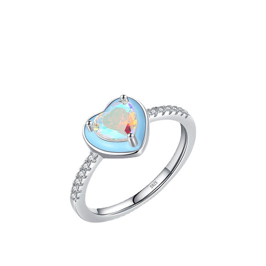 Women's Sterling Silver Heart Shaped Zircon Ring in Colorful Inlay