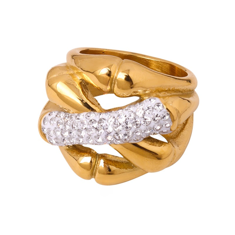 Luxurious Hong Kong Style Double Layer Gold Plated Zircon Ring