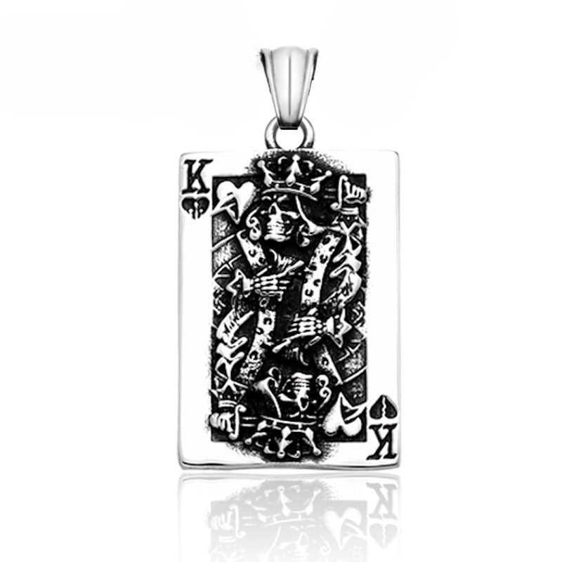 Retro Stainless Steel Spade K Poker Pendant for Men - European and American Style Personality Jewelry